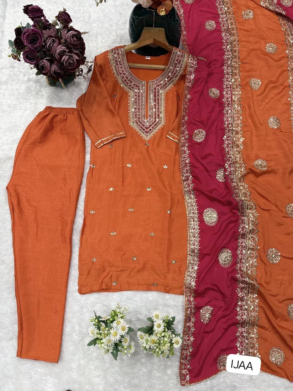 AK collection is Launching New Festival kurti pair Havy pure chinon with embroidery work with fancy lace border - Image 3
