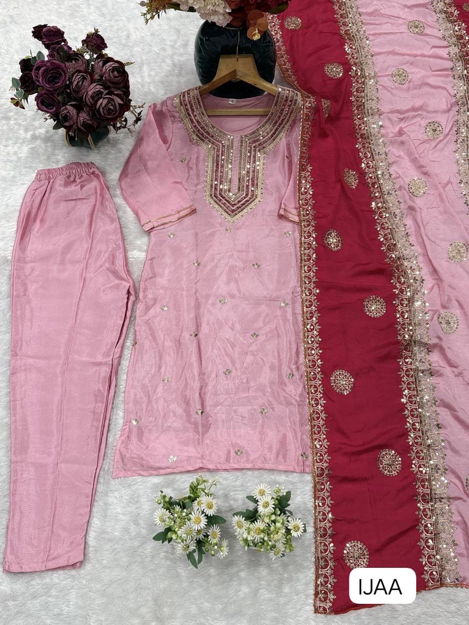 AK collection is Launching New Festival kurti pair Havy pure chinon with embroidery work with fancy lace border - Image 2