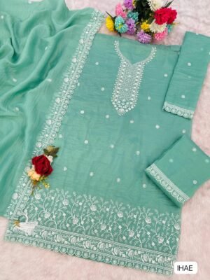 Alternative view of Fancy Gold Crush with Heavy Embroidery Work With 3mm Sequence