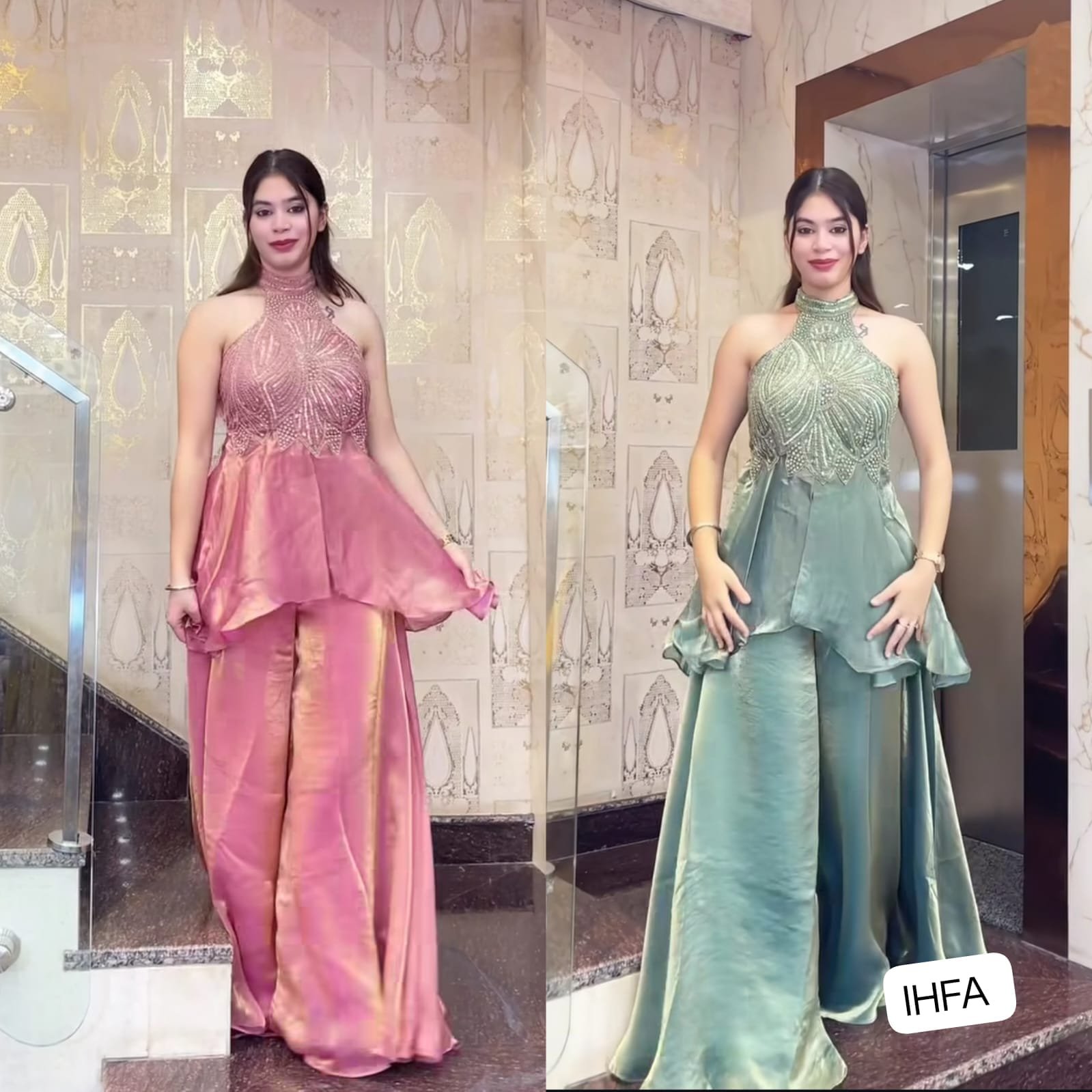 Top Sarara Plazzo WITH Heavy Fandy Silk. Heavy Bids Hand Work And Moti Work. - Image 3