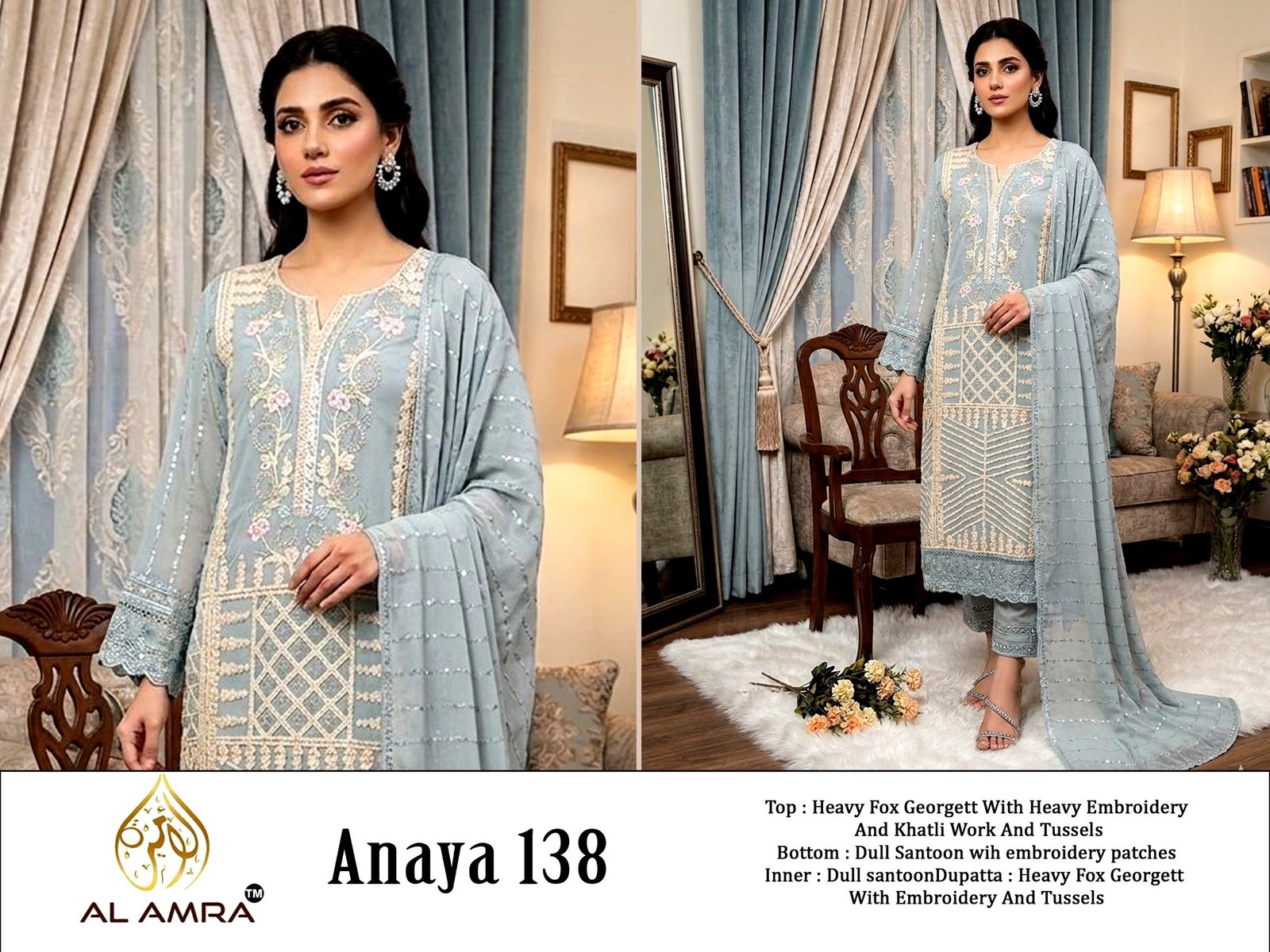 Exclusive Designs ZF ANAYA 138 TOP DUPATTA BOTTOM WITH HEAVY FOX GEORGETT FRONT EMBROIDERY WITH HEAVY KHATLI HAND WORK - Image 3