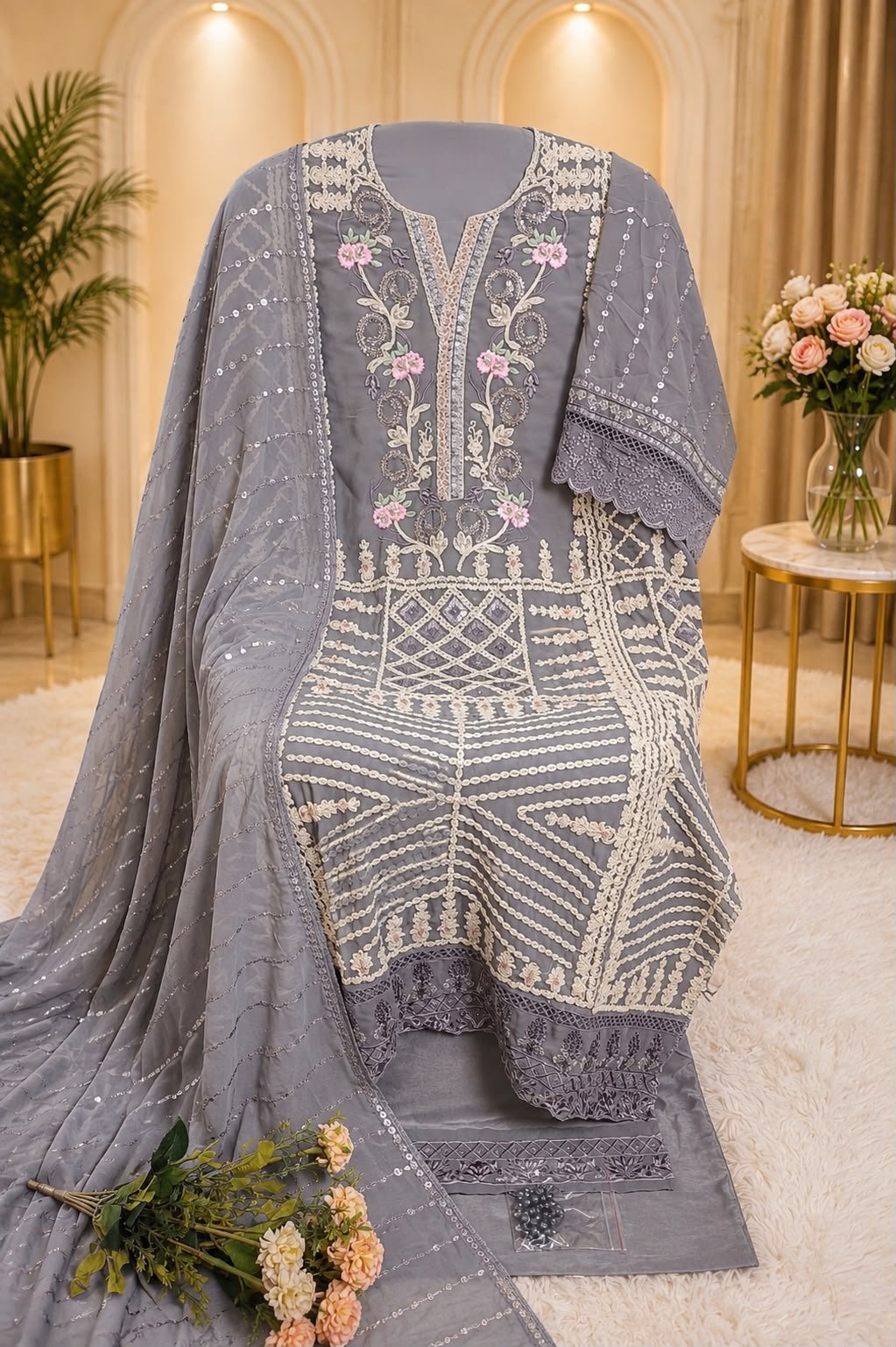 Exclusive Designs ZF ANAYA 138 TOP DUPATTA BOTTOM WITH HEAVY FOX GEORGETT FRONT EMBROIDERY WITH HEAVY KHATLI HAND WORK - Image 2