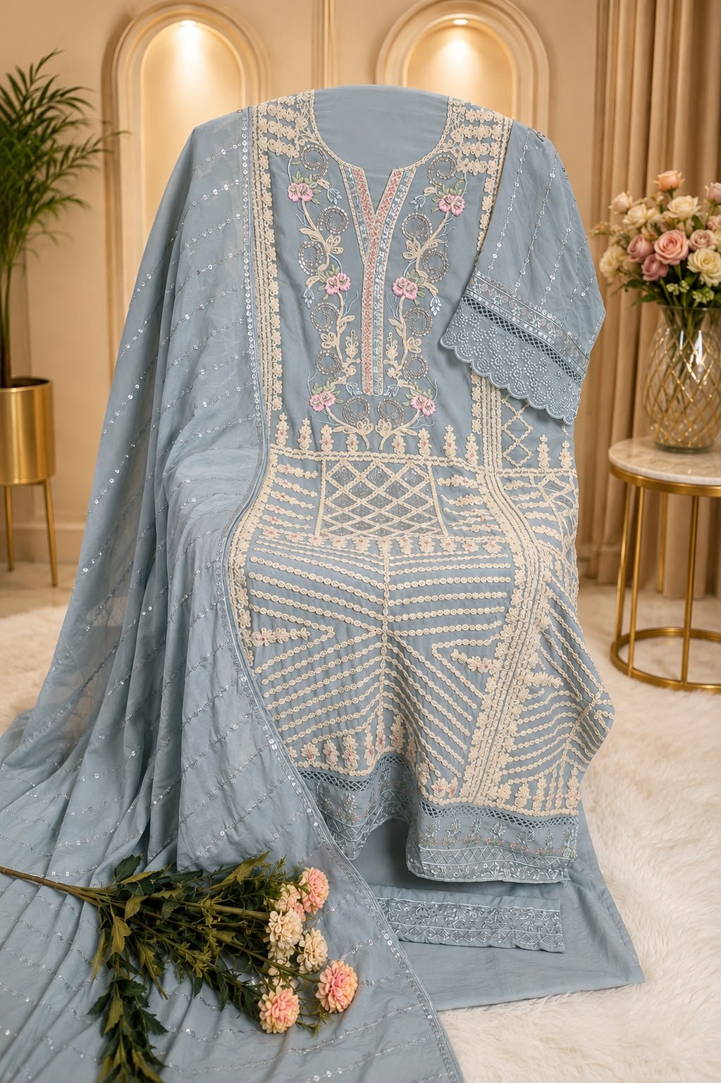Exclusive Designs ZF ANAYA 138 TOP DUPATTA BOTTOM WITH HEAVY FOX GEORGETT FRONT EMBROIDERY WITH HEAVY KHATLI HAND WORK - Image 4