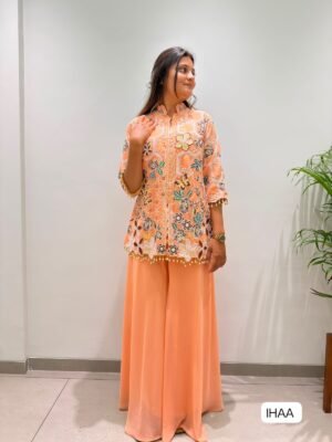 TOP AND PLAZZO WITH GEORGETTE FABRIC TRY OUR DESIGNER TOW PIECE ARTICLE, TOP AND PLAZZO WITH SEQUENCE EMBROIDERY WORK