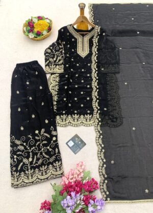 Alternative view of Top Plazzo & Dupatta Set WITH Pur fendy Silk With Heavy Embroidery Đěsigner Party Wear Look Pur GMY SILK Top Plazzo & Dupatta Set