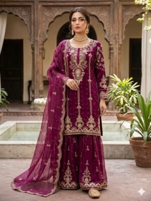 Sharara Suit & Dupatta Set WIYH FENDY Silk FABRIC Series New Designer Party Sharara Suit & Dupatta Set