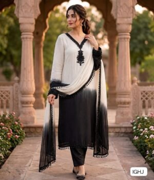 WOMEN'S HEAVY CRAPE SILK WITH HEAVY EMBROIDERY BEATS KURTI, PANT & DUPPATA SET'S