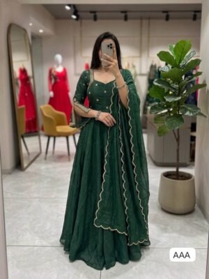 3085 VANYA EMERALD gown with Mono Chrome with dupatta off a perfect celebration a must have in the wardrobe now add it to yours