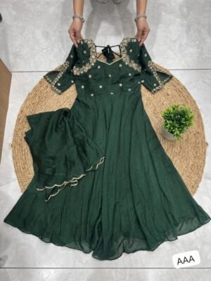 Alternative view of 3085 VANYA EMERALD gown with Mono Chrome with dupatta off a perfect celebration a must have in the wardrobe now add it to yours