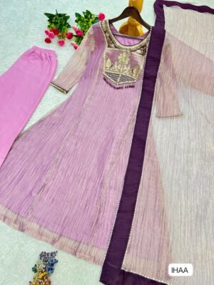 Rakhi Special Kurta Set WITH Pure SALSA SILK With Embroidery And Thread Work With Hand Stitched Beads And Latkan Work