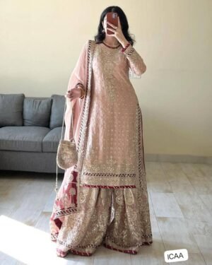 TOP SARARRA DUPATTA FOX GEORGETTE EMBROIDERY CODDING SIQUNCE WORK 