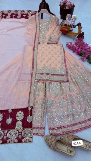 Alternative view of TOP SARARRA DUPATTA FOX GEORGETTE EMBROIDERY CODDING SIQUNCE WORK 