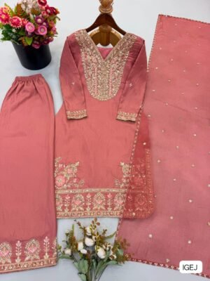 Alternative view of Presenting New Designer Collection In Ronald Silk With Heavy Embroidery Sequence Work Top-Bottom And Dupatta Set Fully Stitched Ready To Wear