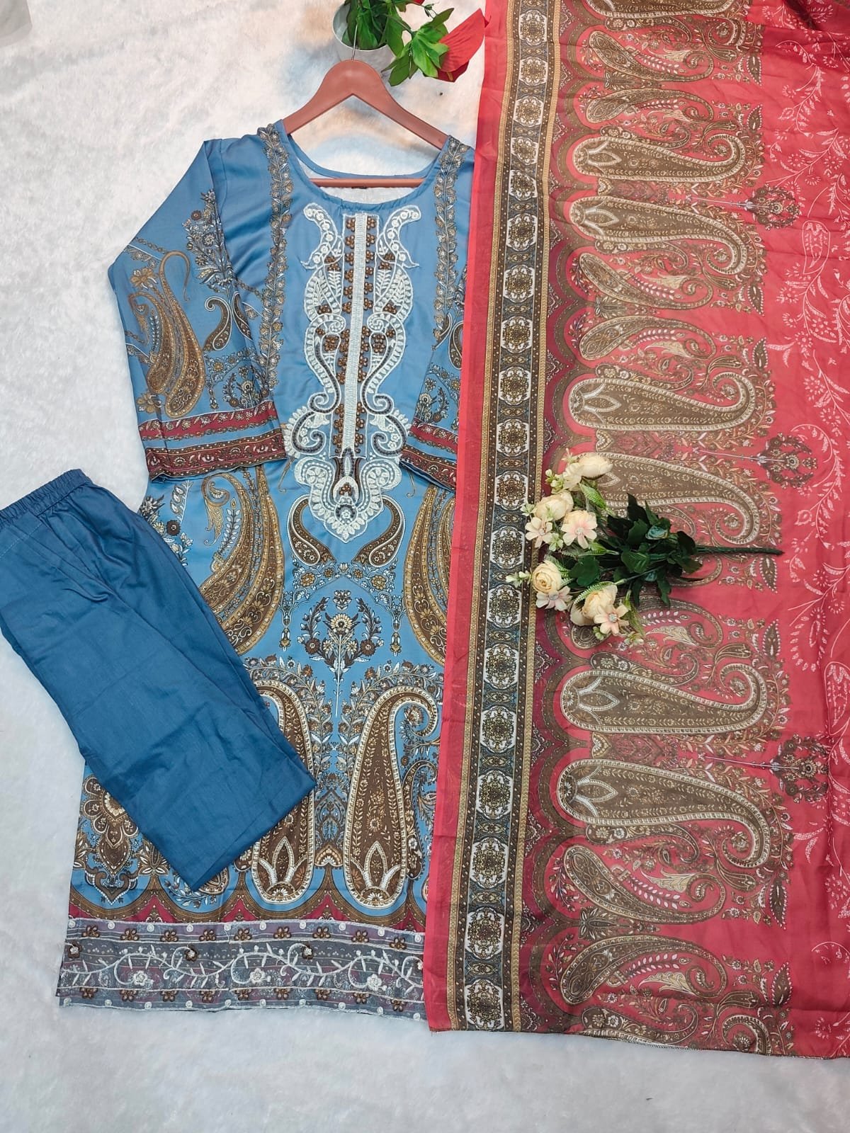 Pakistani Prints With Heavy Cotton Print With Embroidery Sequence Work . - Image 2