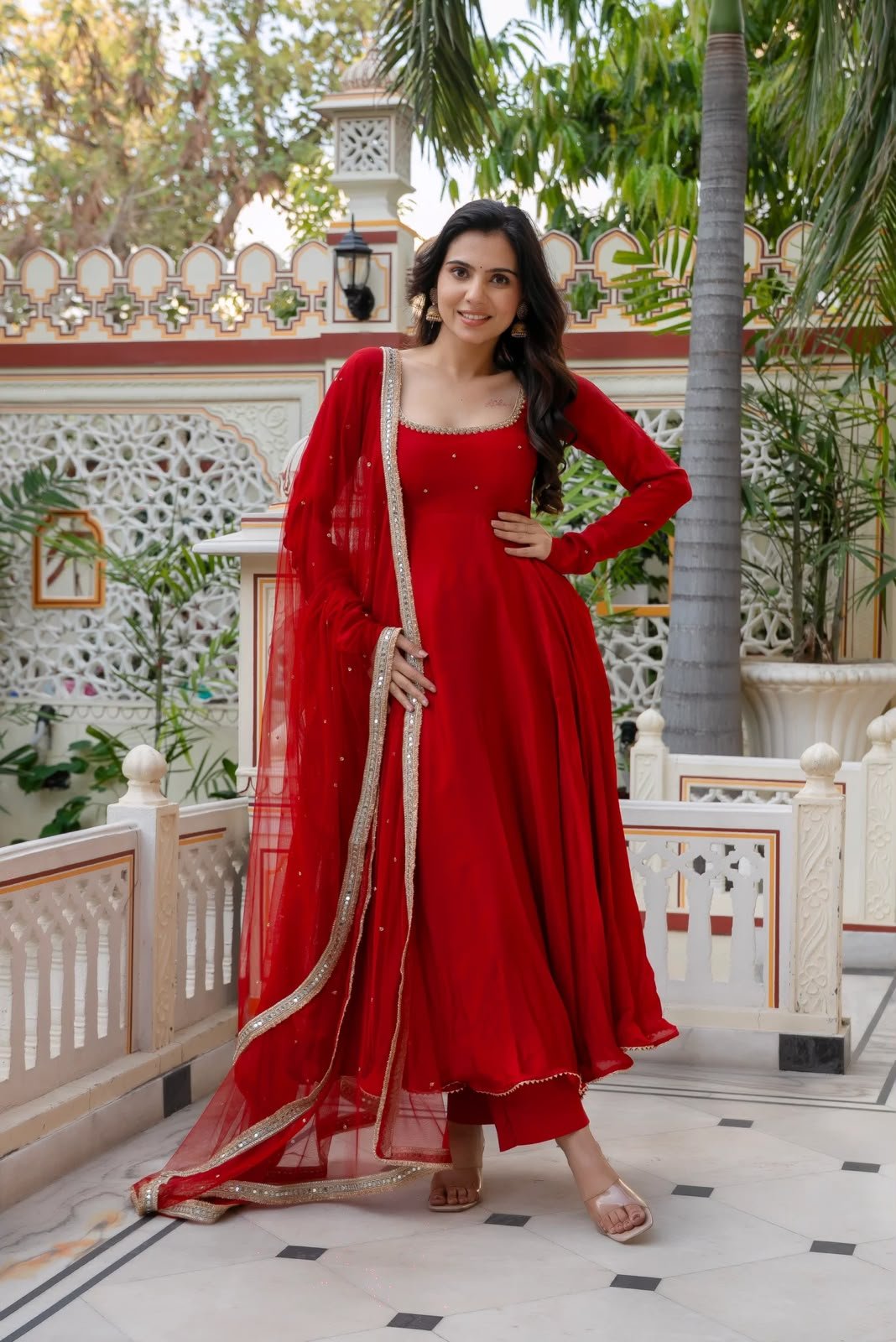 Anarkali Set WITH Faux Georgette Crafted in Classy Tones with Premium Fabric & Detailing