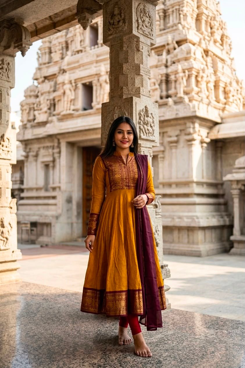 This top made from vichitra silk fabric with Jacquard weaving zari border And Georgette Duppatta with lace border - Image 3