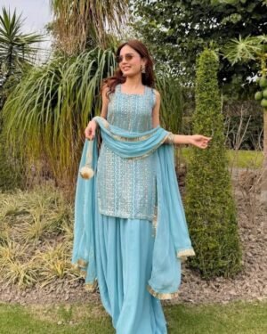 Top Pallazo & Dupatta Set WITH   Fox Georgette FABRIC AK-Series New Designer Party Top Pallazo & Dupatta Set