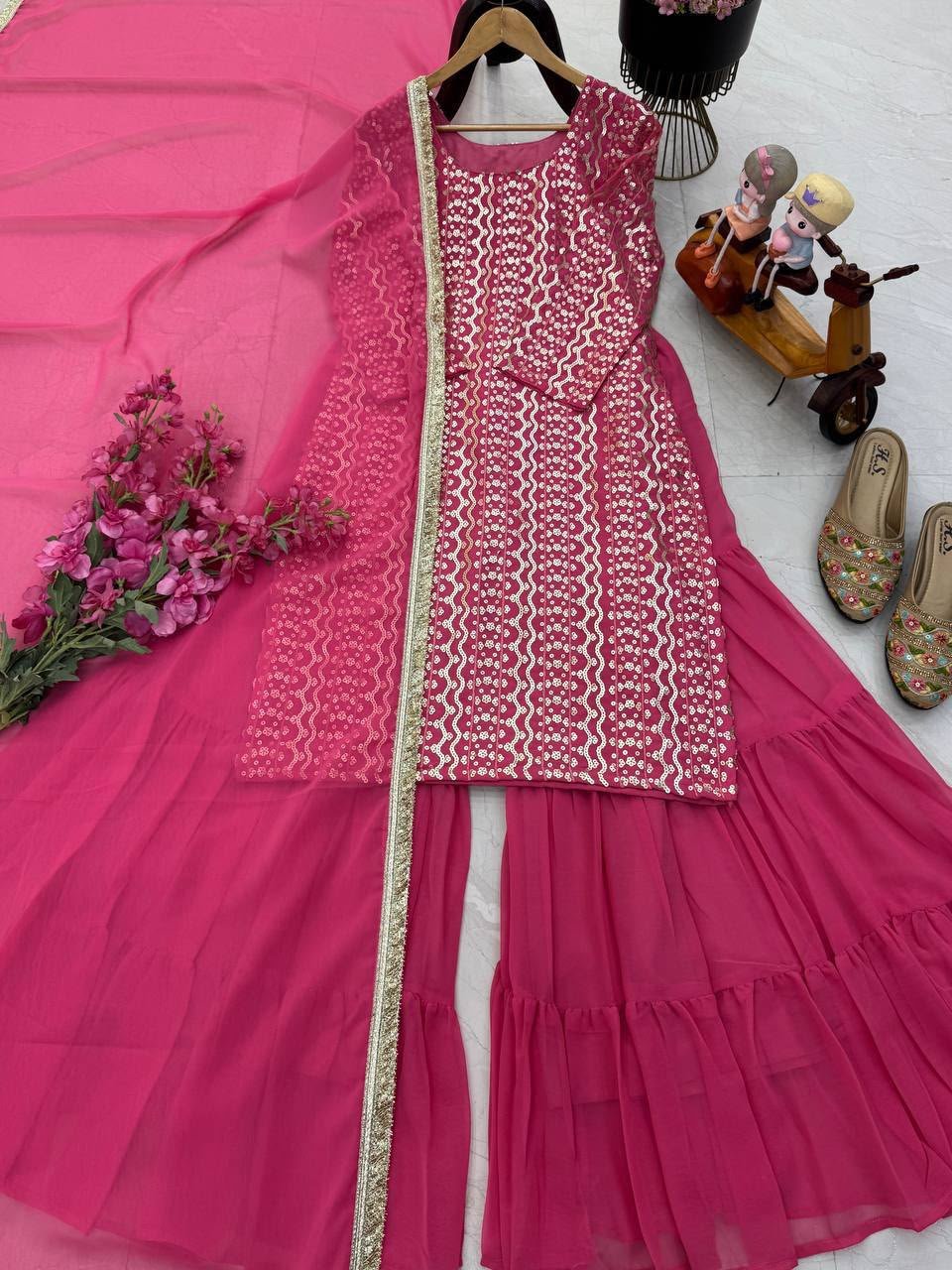 Top Pallazo & Dupatta Set WITH Fox Georgette FABRIC AK-Series New Designer Party Top Pallazo & Dupatta Set - Image 4