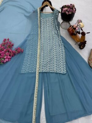 Alternative view of Top Pallazo & Dupatta Set WITH Fox Georgette FABRIC AK-Series New Designer Party Top Pallazo & Dupatta Set