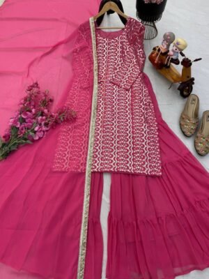Alternative view of Top Pallazo & Dupatta Set WITH Fox Georgette   AK-Series New Designer Party Top Pallazo & Dupatta Set