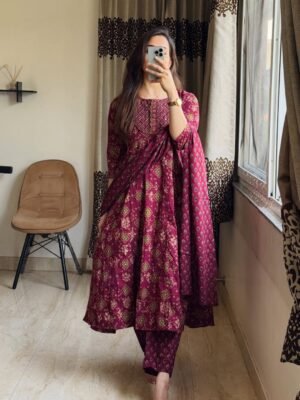 Anarkali WITH Pure Cotton kurta set with Women's printed cotton  kurta & pant or dupatta set 