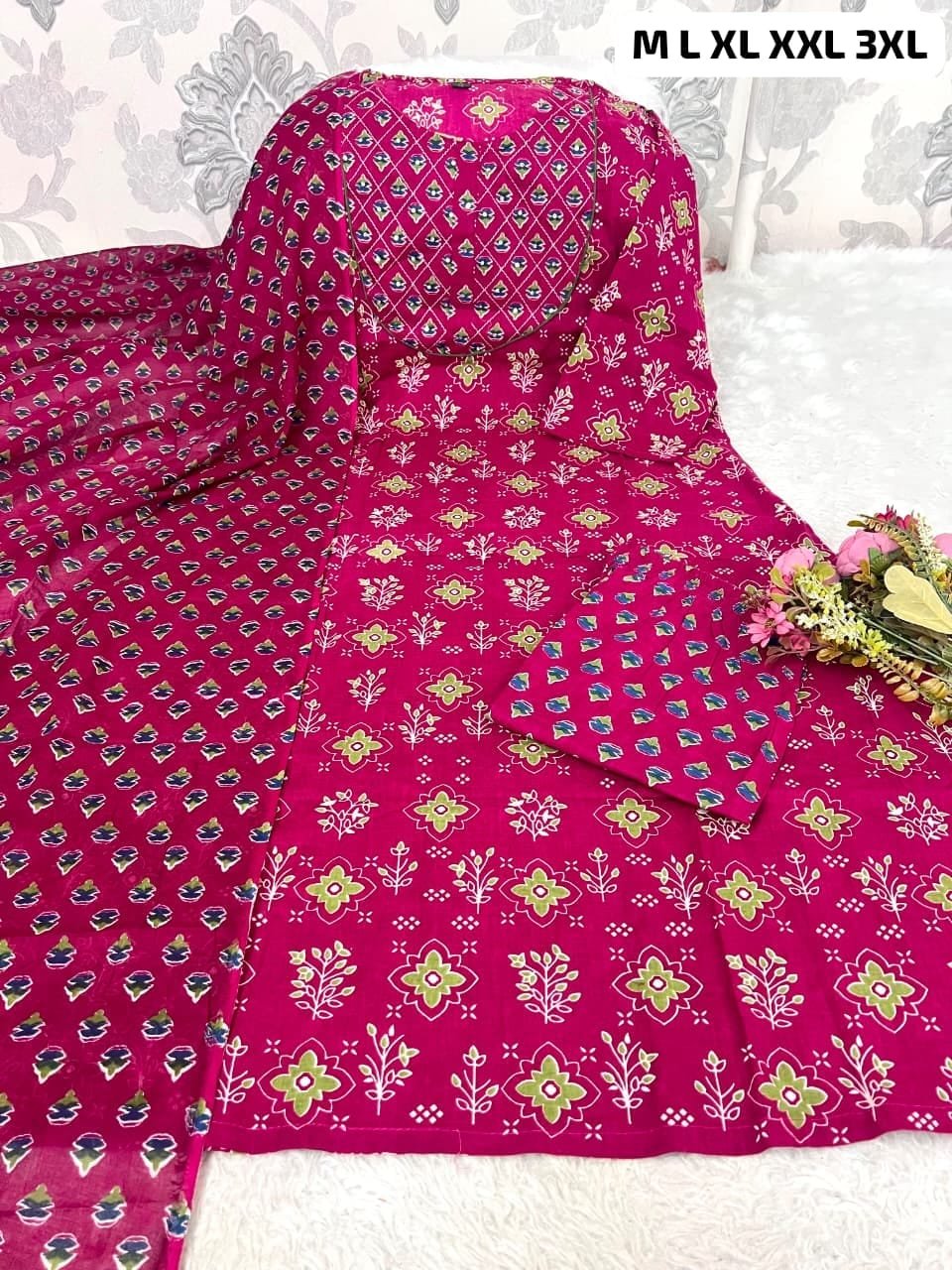 New Anarkali Pure Cotton kurta set with Women's printed cotton kurta & pant or dupatta set - Image 2