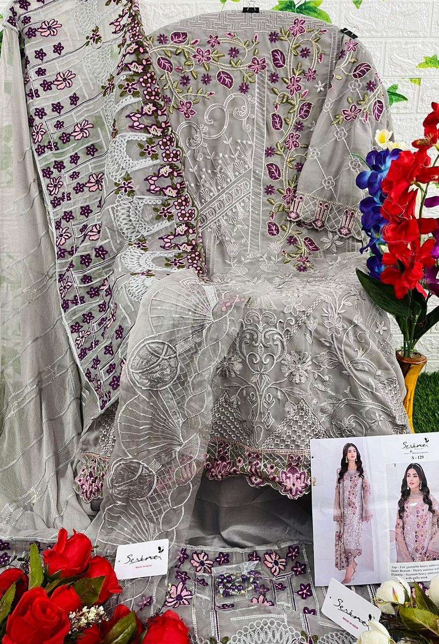 SERINE D NO:-_ S-129 Top Dupatta Bottom with FOX GEORGETTE EMBROIDERED NAZNEEN HEAVY EMBROIDERED WITH PALLU WORK - Image 2