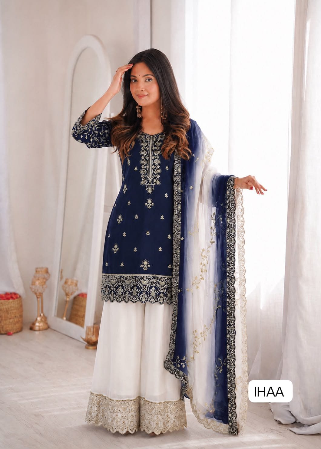 TOP PLAZZO WITH DUPATTA WITH PURE NATURAL SILK PRESERNTING NEW READY TO WEAR DESIGN HEAVY EMBROIDERY AND SEQUENCE WORK TOP - PLAZZO WITH DUPATTA - Image 3