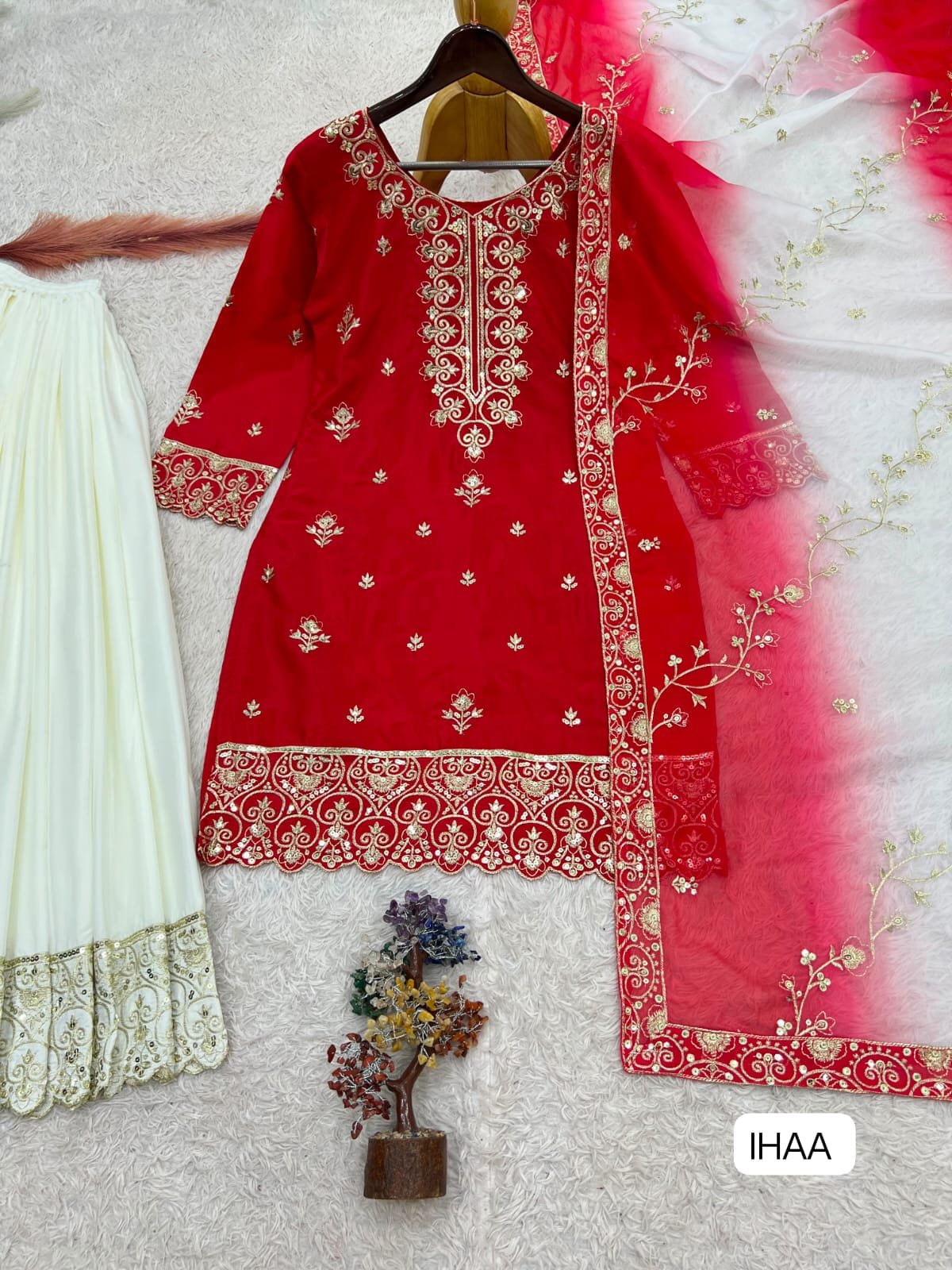 TOP PLAZZO WITH DUPATTA WITH PURE NATURAL SILK PRESERNTING NEW READY TO WEAR DESIGN HEAVY EMBROIDERY AND SEQUENCE WORK TOP - PLAZZO WITH DUPATTA - Image 2