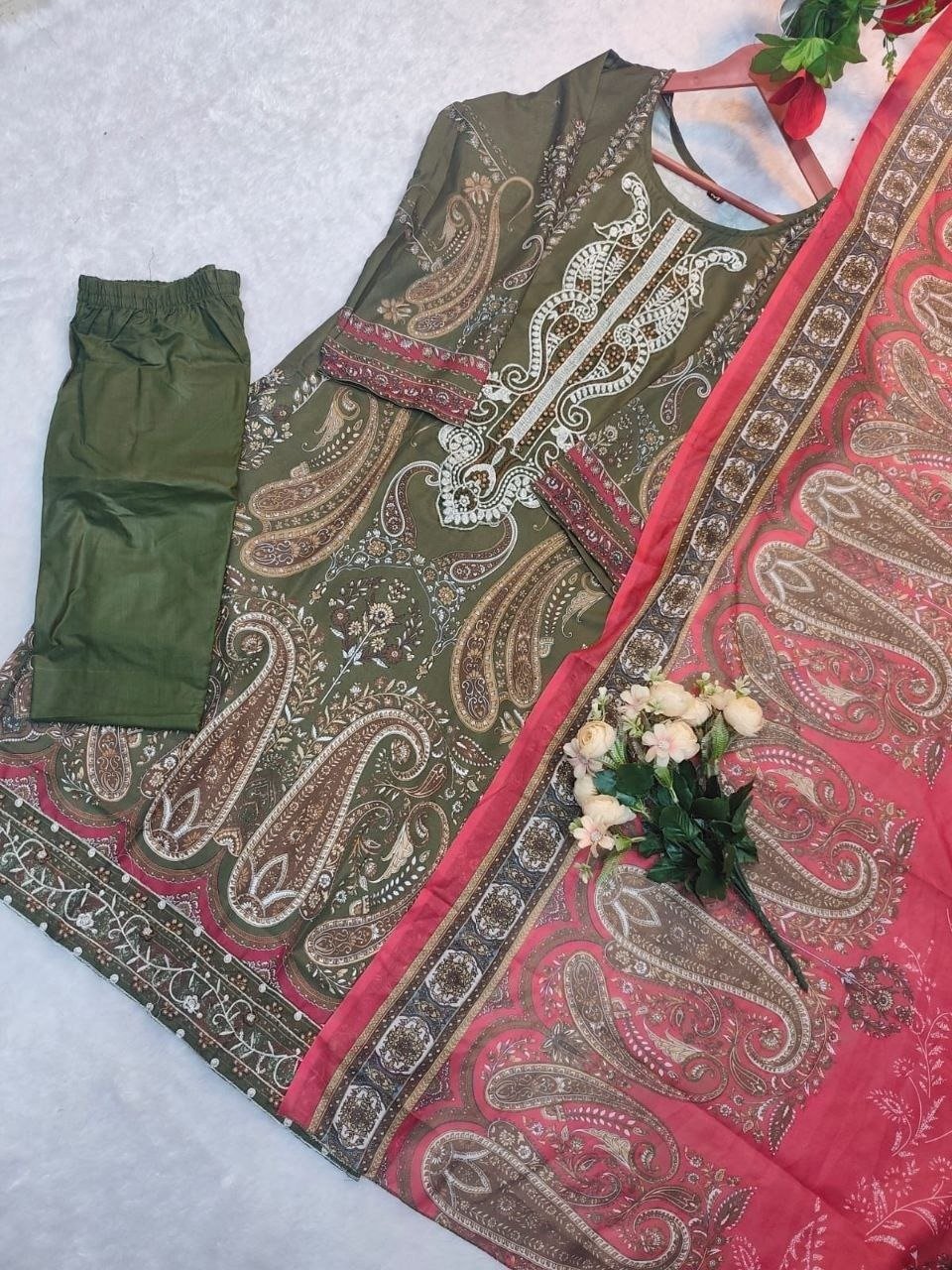 Pakistani Prints WITH Heavy Cotton Print With Embroidery Sequence Work . - Image 2