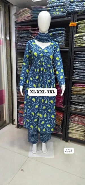 Alternative view of New Anarkali kurta set with Angrakha style with side dorii attached heavy Tassel Women's printed cotton kurta & pant or dupatta set
