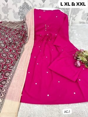 Alternative view of kurta set with beautiful Jaipur printed mal mal dupatta with matching PanT  Premium Cotton