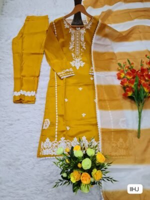 Alternative view of TOP BOTTOM DUPATTA WITH PURE VISCOSE ROMAN SILK WITH HEAVY EMBROIDERY WORK WOMEN'S PURE VISCOSE ROMAN SILK KURTA SET'S