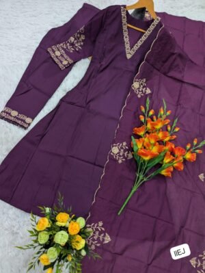 Alternative view of KURTA SET'S WITH PURE VISCOSE CHANDERI SILK WITH SEQUENCE EMBROIDERY WORK WOMEN'S PURE VISCOSE CHANDERI SILK KURTA SET'S