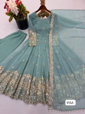 Alternative view of GOWN BOTTOM DUPATTA WITH Crunchy Silk With Heavy Embroidered Sequence work With Fully Flair  