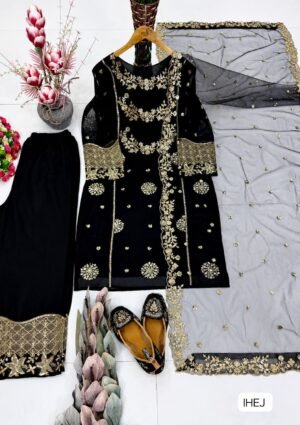 Alternative view of SUIT SET WITH HEAVY FUAX  GEORGETTE  NEW DESIGNER  HEAVY EMBROIDERY SEQUENCE WORK 3 PIS SUIT SET
