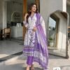 Suit Set With Soft & silky berry silk fabric  with elegant lavender floral prints
