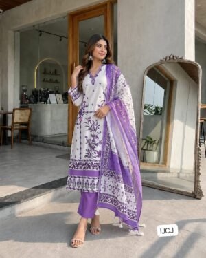 Suit Set With Soft & silky berry silk fabric  with elegant lavender floral prints