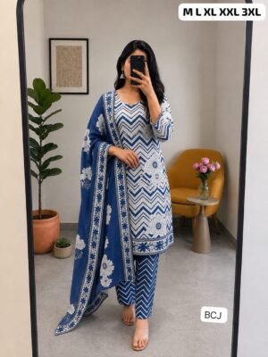 Kurti With Pant With Dupatta WITH Morgan Sequence Silk Digital Print