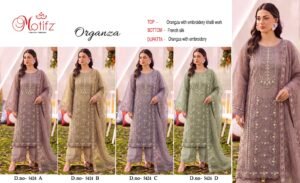 Top Bottom Dupatta WITH Orangza with Embroidery khatli work