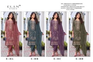 ELAN STUDIO ITEM CODE : E-10 TOP INNER BOTTOM WITH DUPATTA  WITH CHIFFON HEAVY EMBROIDERED WITH HANDWORK & CUTWORK