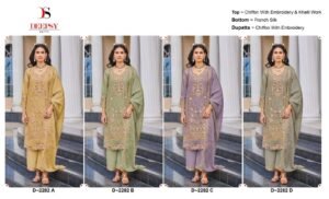 TOP BOT DUP WITH Chiffon with embroidery & khatli work (semi stich)