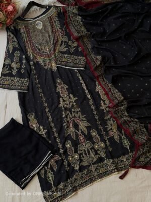 Top Dupatta Bottam Pure viscous Maslin digital print with aari and hand work