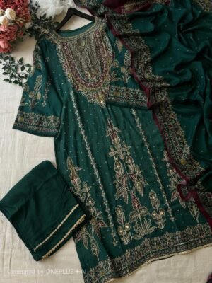 Alternative view of Top Dupatta Bottam Pure viscous Maslin digital print with aari and hand work