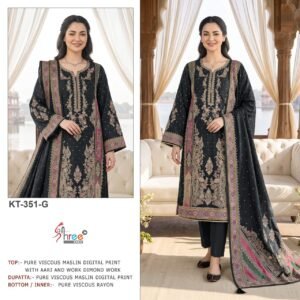 Top Bottom Pure viscous Maslin digital print and hand work