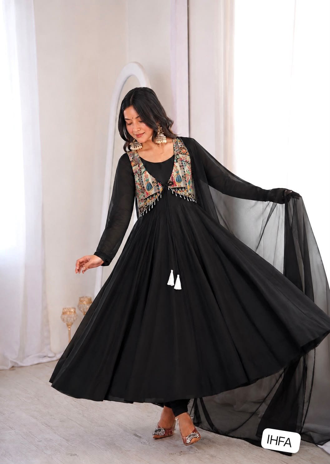 Anarkali Gown WITH Heavy Faux Georgette Fabric “Presenting Elegant New Designer Collection In Anarkali Gown 3 piece Set With Beautiful Position Worked Koti”