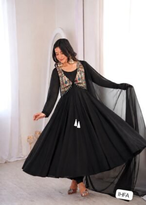 Anarkali Gown 3 piece Set With Heavy Faux Georgette.
