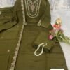 TOP Bottom Dupatta Beautiful straight-cut silhouette featuring premium heavy hand-embroidery work and intricate floral detailing around the neckline and elegant sleeve cuffs.