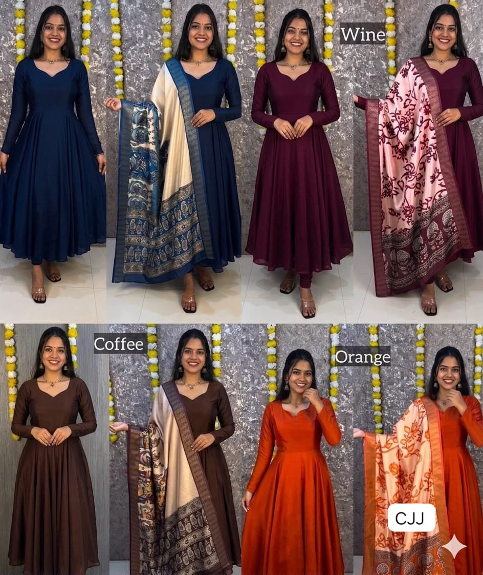 Launching beautiful plain vichithra anarkali with trending kalamkari dupata Blooming vichithra silk fabric - Image 5