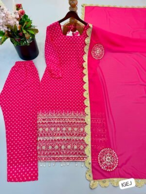 Alternative view of TOP SHARARA DYPTTA WITH Heavy Faux Georgette  WITH coding Stitch Embroidery Sequence Work FABR with full fency Hand Work with Digital Print and Full Sleeve